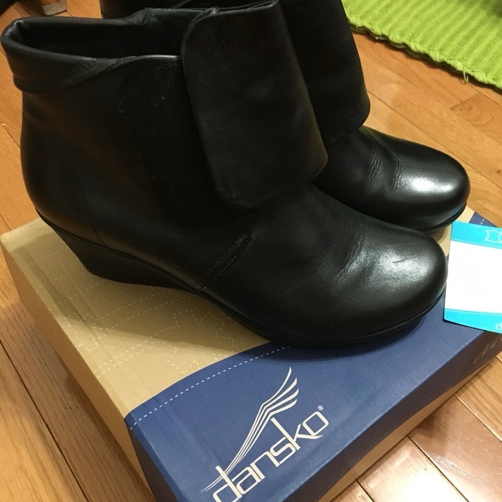 Dansko Black Ankle Booties with Wedge Heel